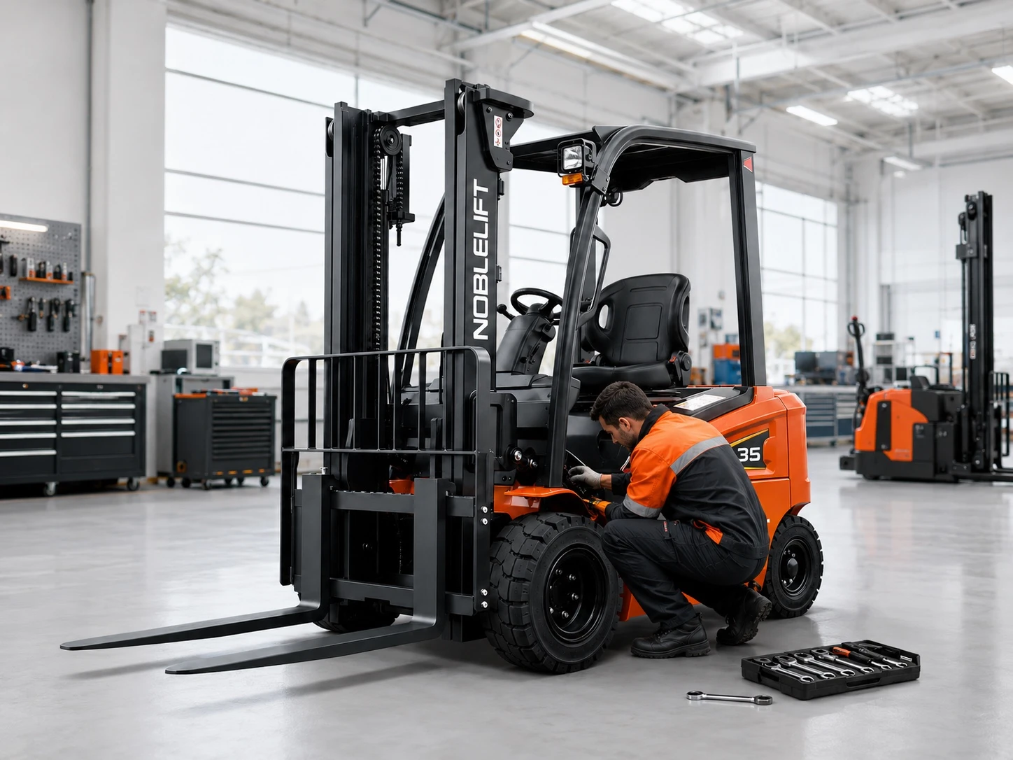 Noblelift technician servicing a forklift